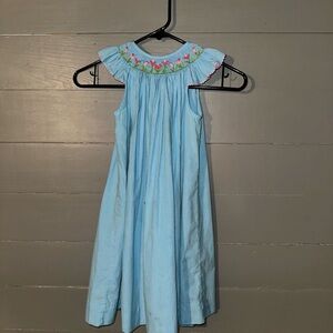 Blue Smocked Sundress with Flutter Sleeves